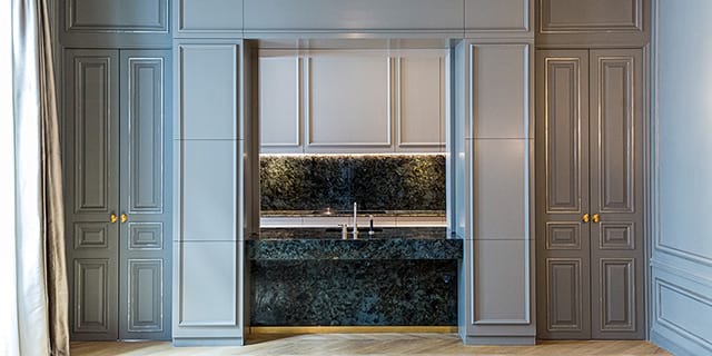 Plan de travail, crédence, vasque et facade de cuisine